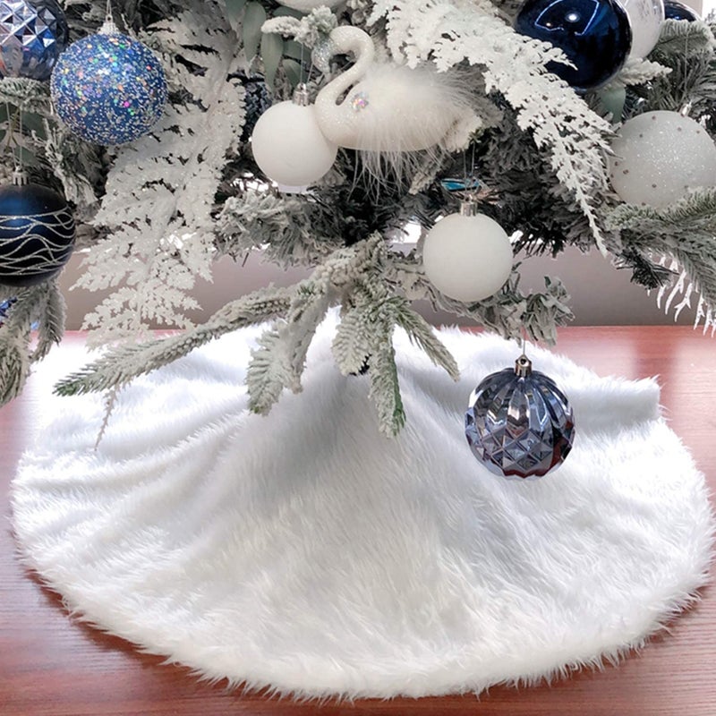 OLYPHAN Mini Tree Skirt Small Christmas Tree Skirt White Snow Luxury Faux Fur - 12 inch Miniature Round Skirts for Tabletop/Under Xmas Tree Decorations (12 inch / 1ft +) - Image 5